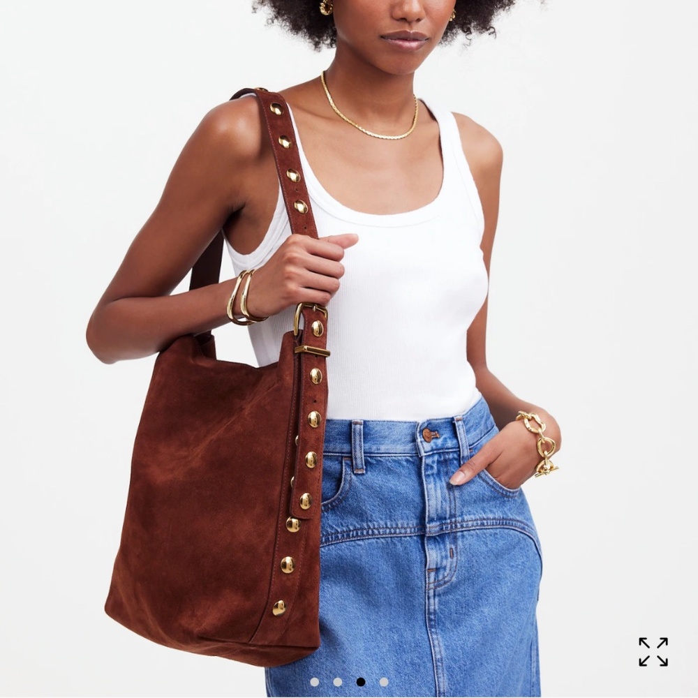 Madewell Brown Suede Studded Shoulder Bag